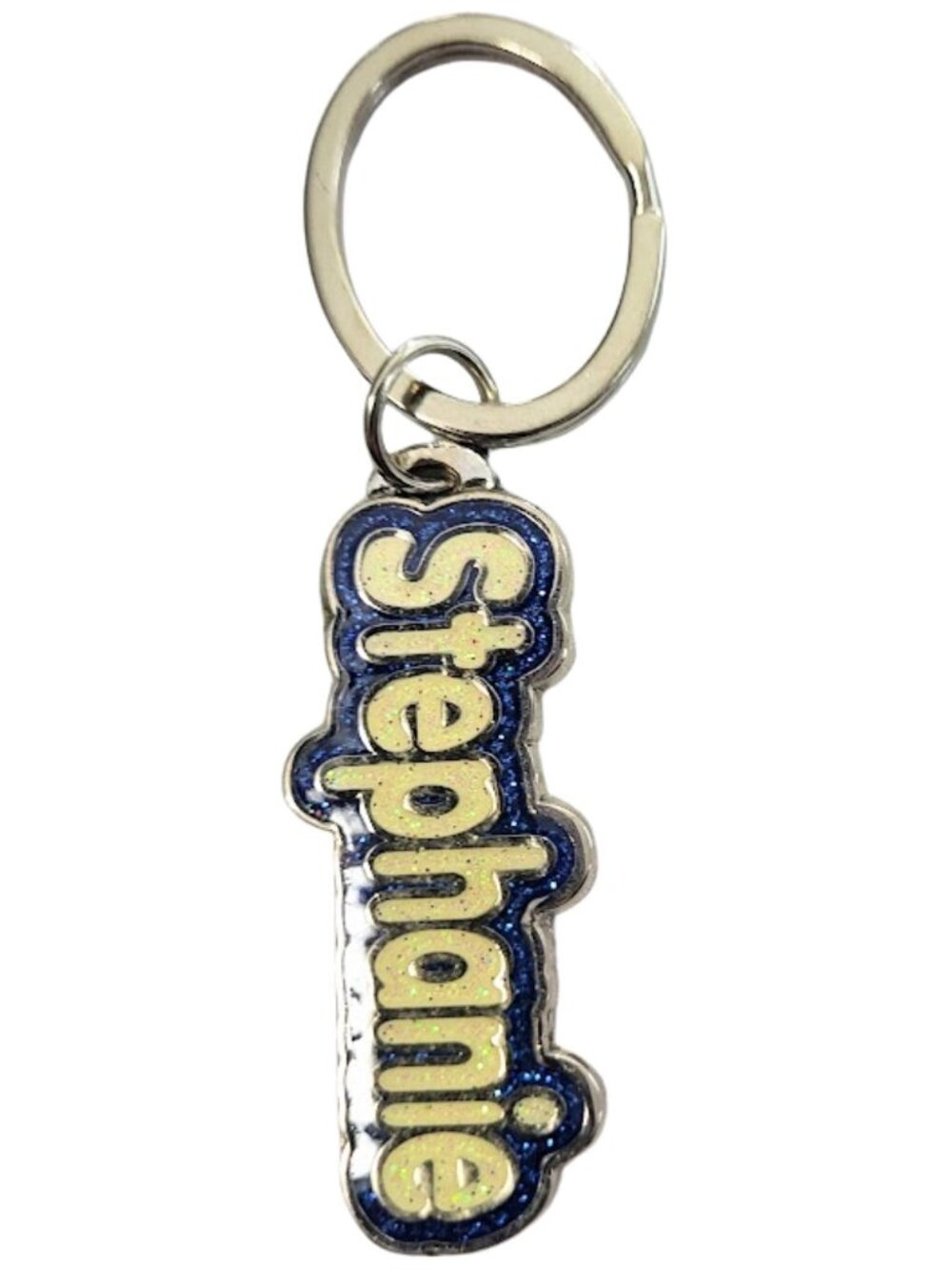 SWIBCO NW0T Blue Galaxy Keychain Silver Metal Personalized Name - STEPHANIE